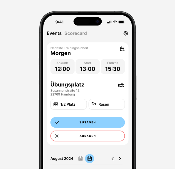 PlayerOS Zu- & Absage Screen