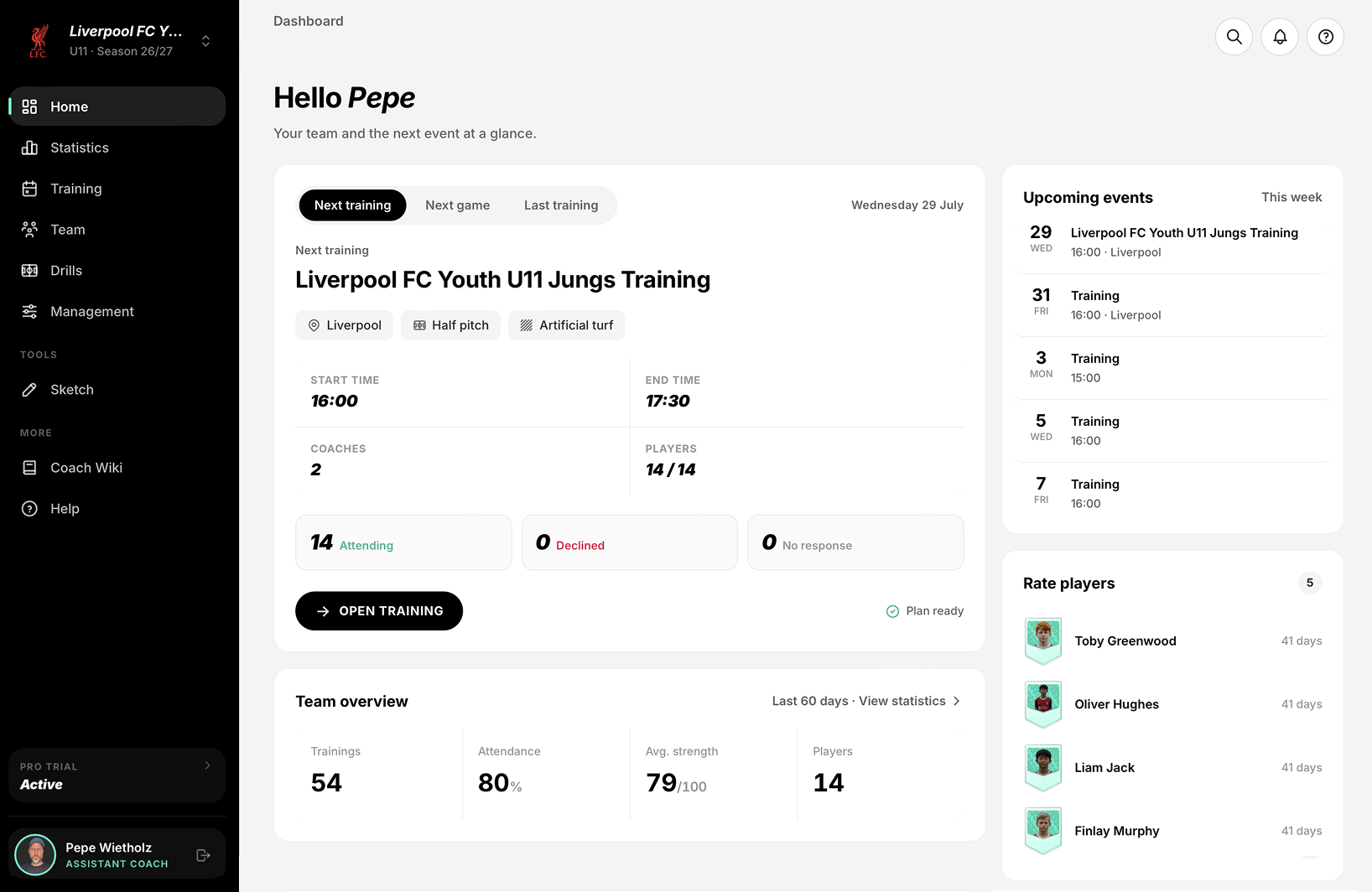 Coach OS Desktop – Trainingsplanung auf dem Laptop